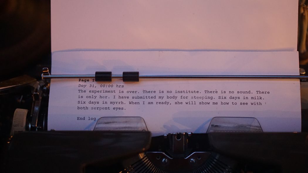 a typed operator log in the typewriter: day 31, end log